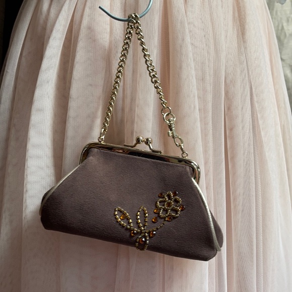 Liz Claiborne Handbags - Liz Claiborne Brown Satin Evening Clutch with Gold Chain